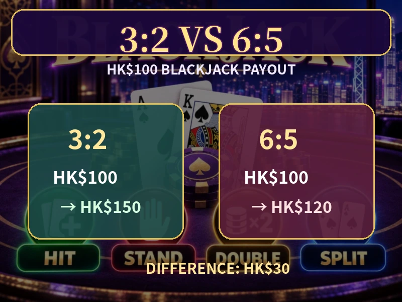 Blackjack 3比2與6比5起手Blackjack派彩比較