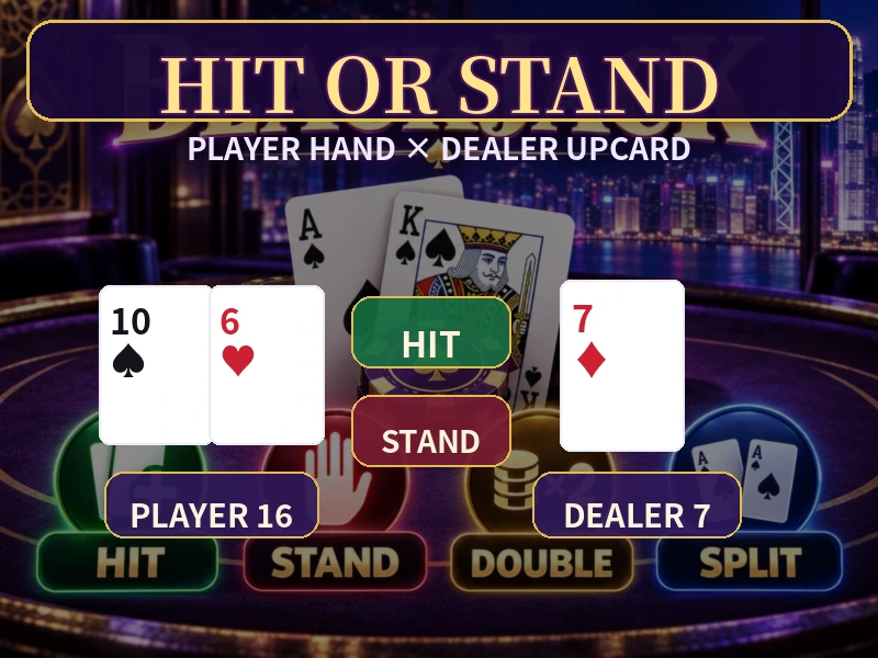 Blackjack Hit 或 Stand 玩家手牌與 Dealer Upcard 決策