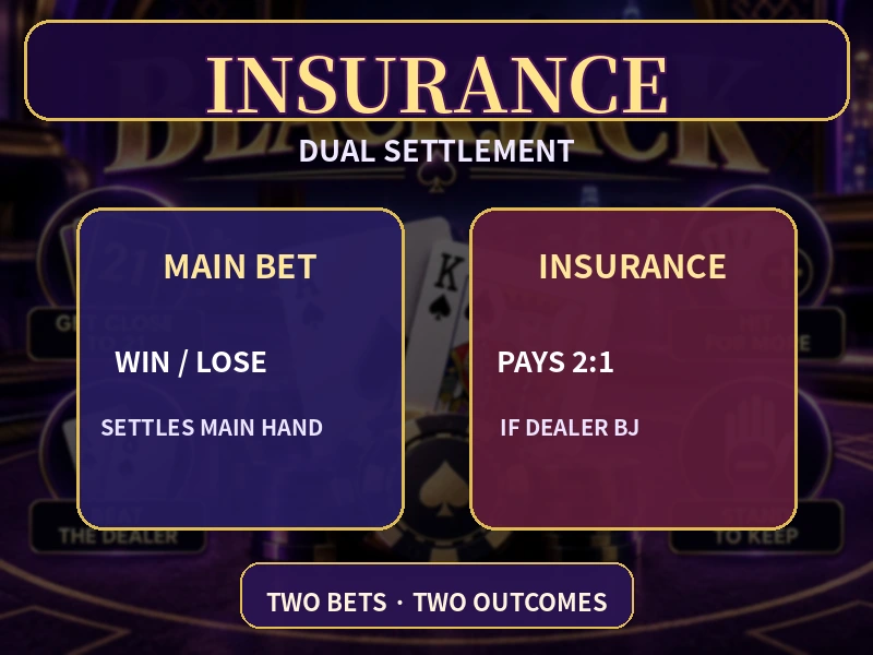 Blackjack HK$100主注與HK$50 Insurance雙重結算