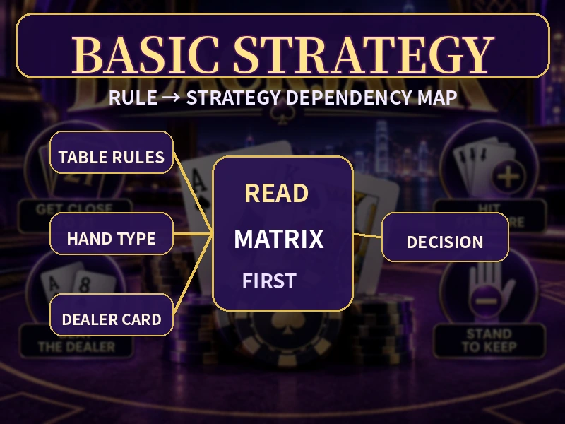 Blackjack Basic Strategy Hard Soft Pair 與 Dealer Upcard 關係