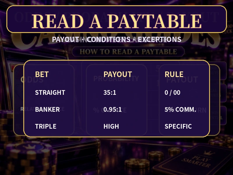 Casino Paytable派彩表 Payout 命中條件佣金及特殊規則