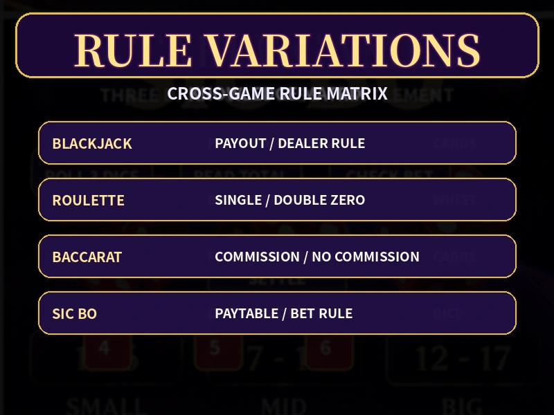 Blackjack Roulette Baccarat Sic Bo Cross Game Rule Matrix