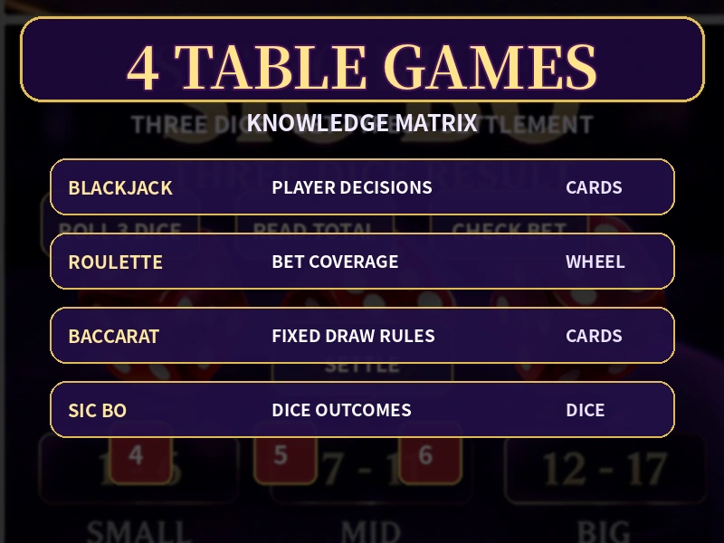 Blackjack Roulette Baccarat Sic Bo 四款桌上遊戲知識比較