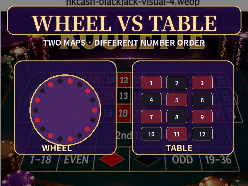 Roulette輪盤Wheel與Betting Table號碼排列差異